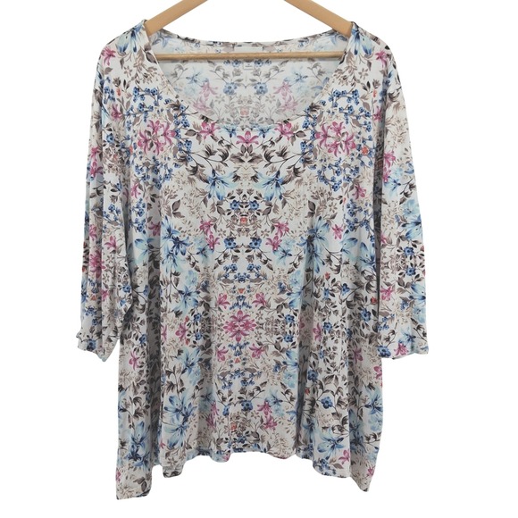 J. Jill Floral Print Tunic Top Plus Sz 3X Cotton Modal Blend Cottagecore Boho - Picture 1 of 11